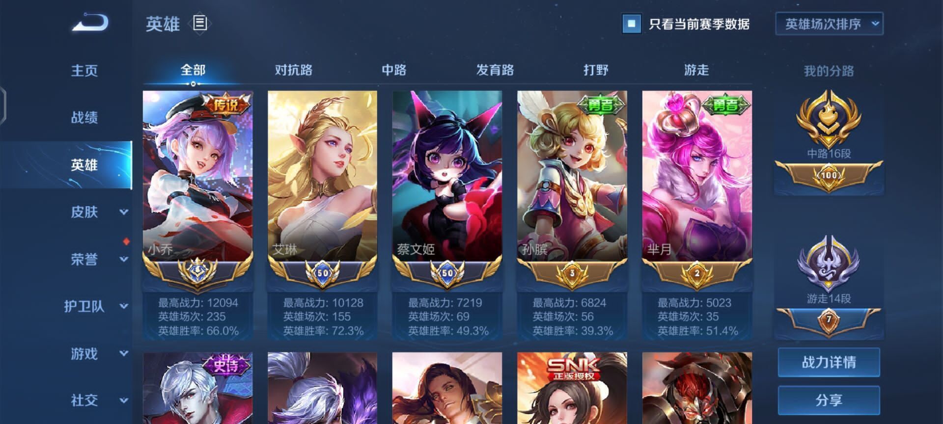 标题写明区服qq抢先服国服小乔8250强艾琳蔡文姬82荣耀段位